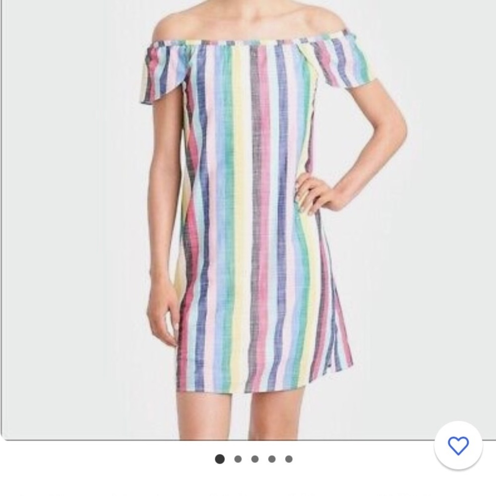 J.Crew Factory stripe off the shoulder dress.